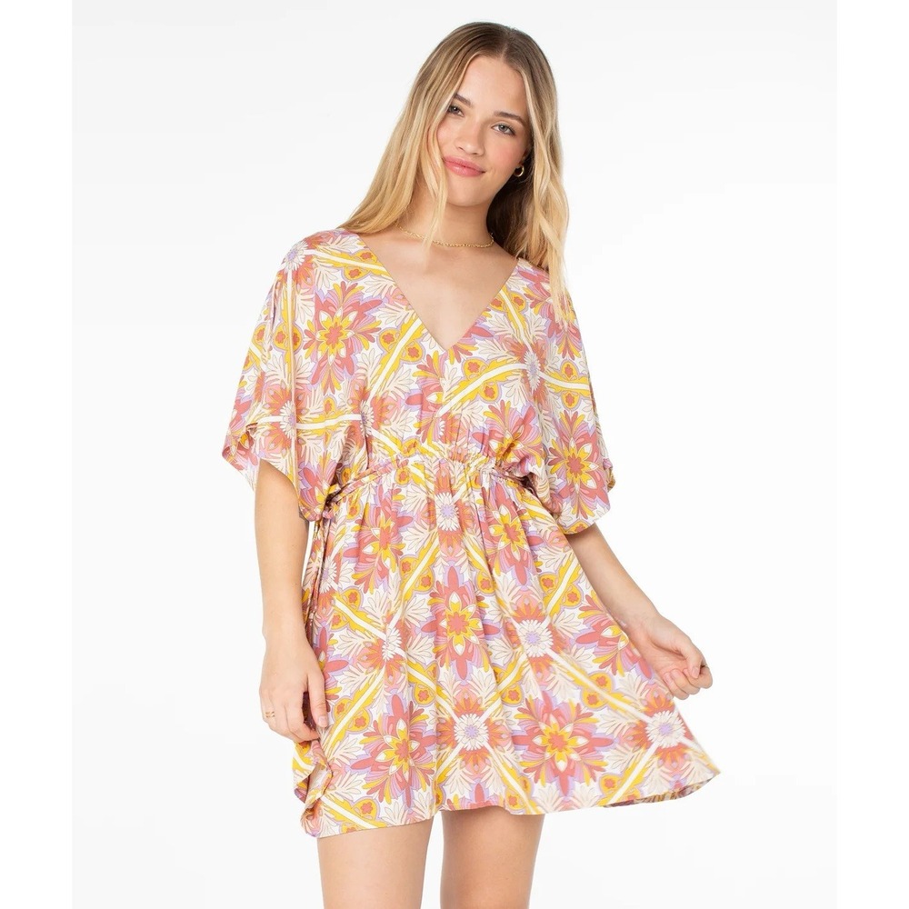 Roxy Women's Bali Retreat Mini Dress Size XS Floral Retro Beach Hippie NWT